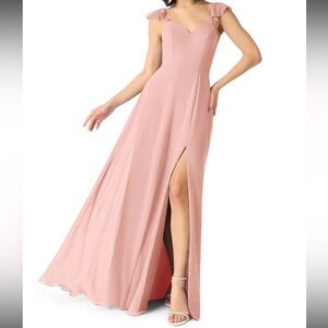 AZAZIE EVERETT - Rosette A-Line V-neck Ruched Chiffon Dress